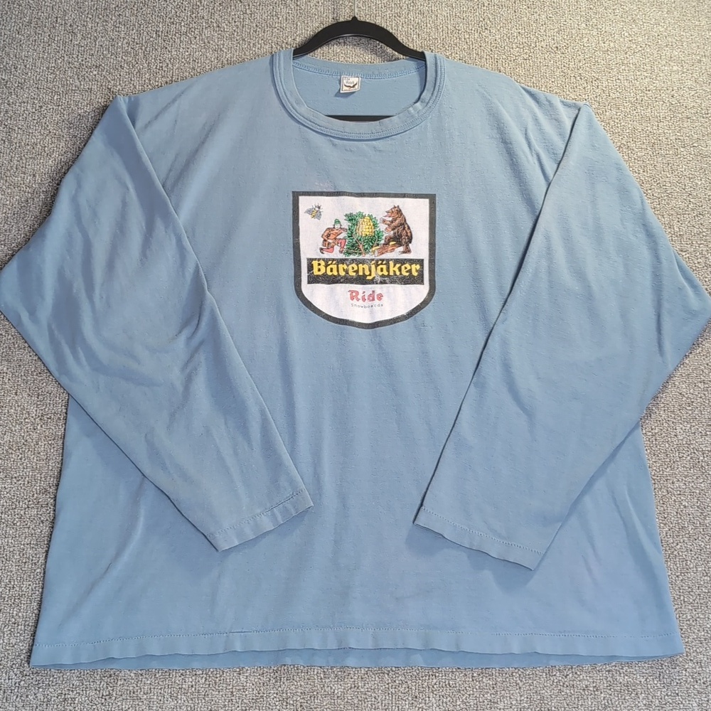 Vintage 90s Ride Snowboards x Bärenjäger Single Stitch Long Sleeve Shirt Blue XL